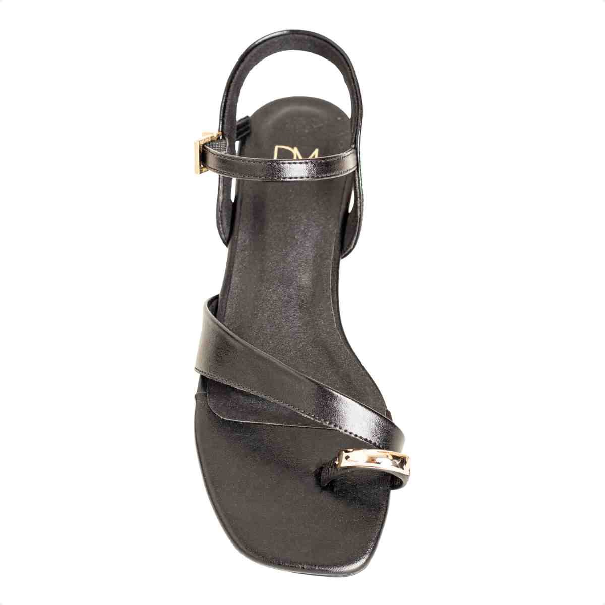 Sandália Feminina Salto Bloco Flat Emma Dm Napa Preta Preto 6