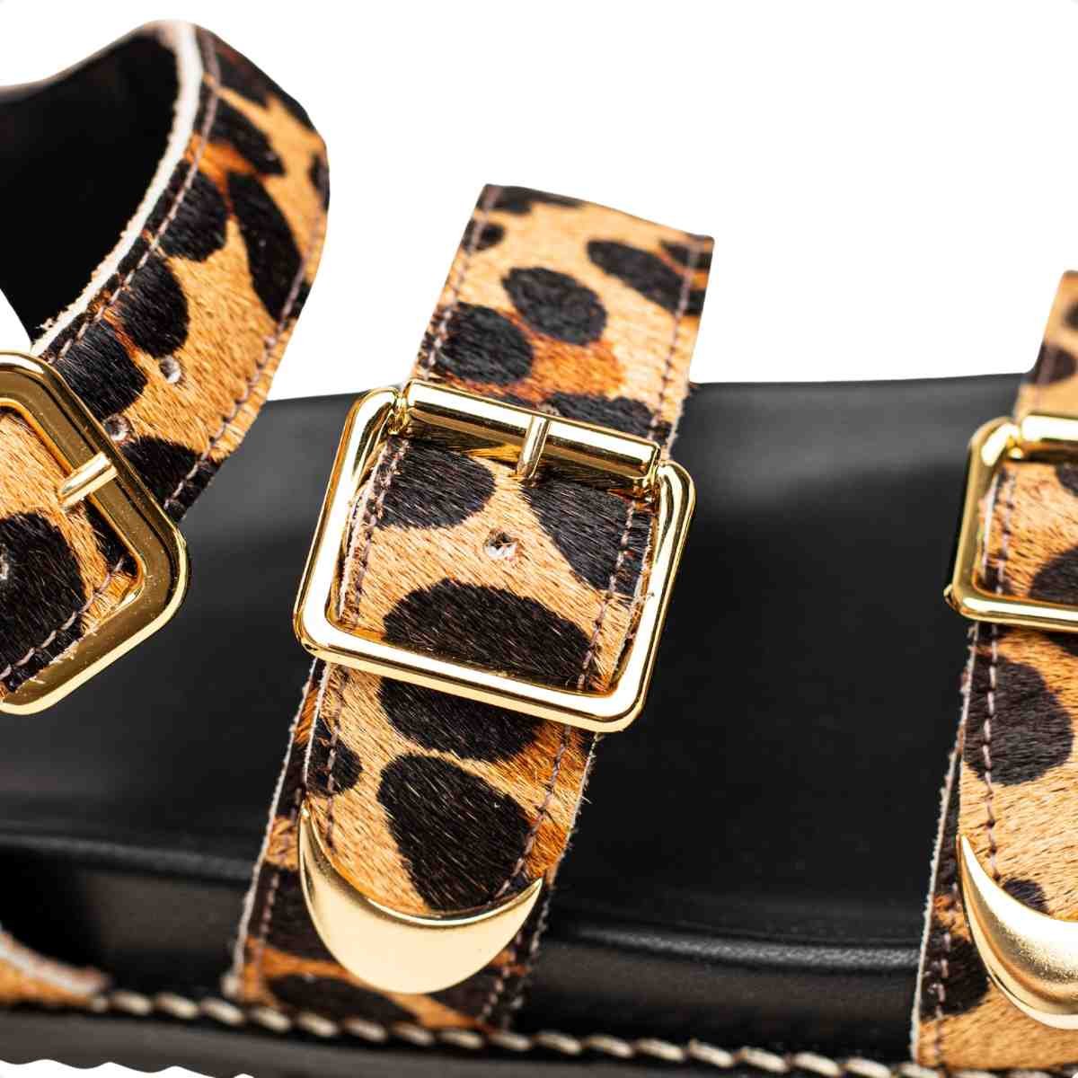 Sandália Feminina Papete Animal Print Sara Dm Couro Bege/Preto 3