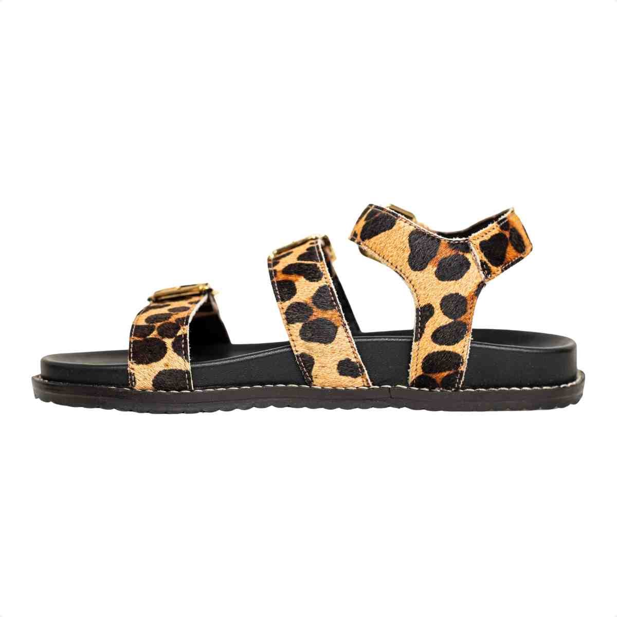Sandália Feminina Papete Animal Print Sara Dm Couro Bege/Preto 5