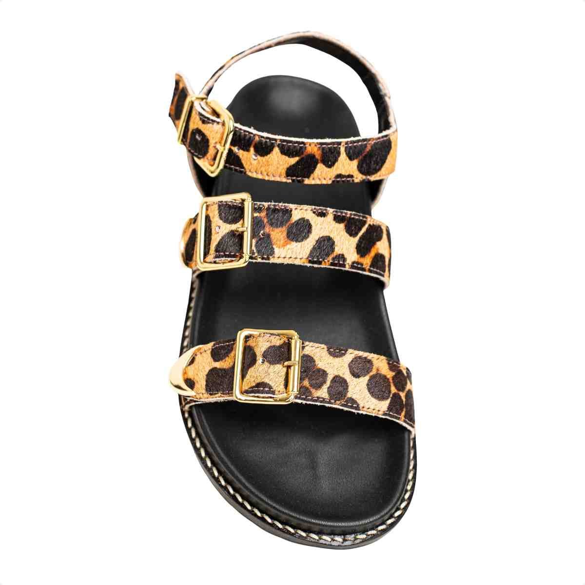 Sandália Feminina Papete Animal Print Sara Dm Couro Bege/Preto 6