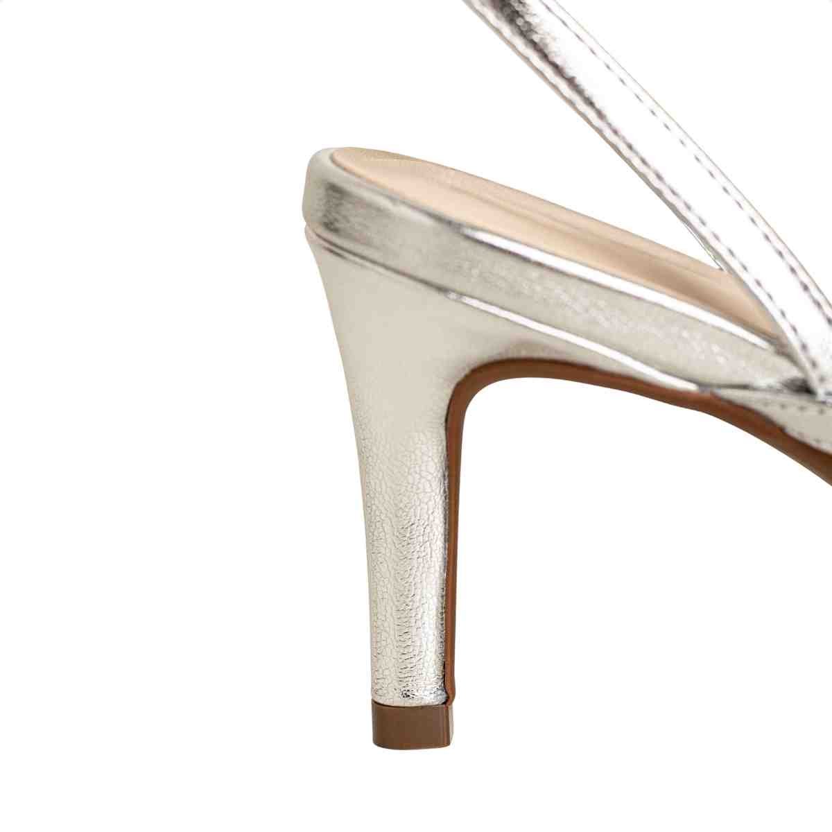 Sandália Feminina Salto Fino Bico Folha Slim Lara Dm Napa Prata Prata 7