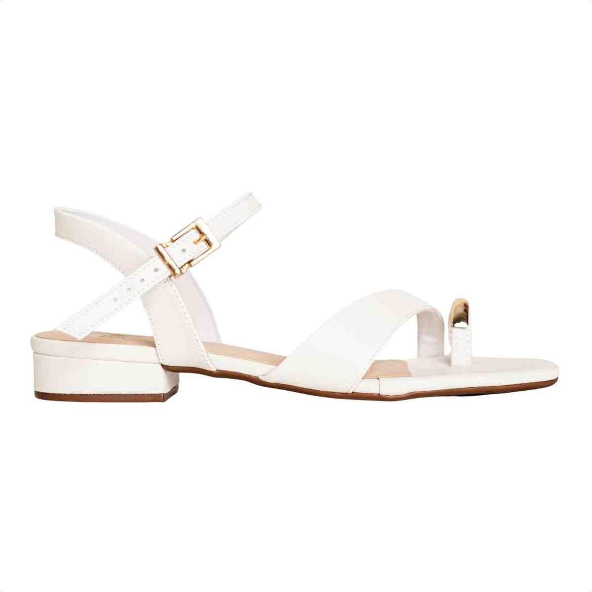 Sandália Feminina Salto Bloco Flat Emma Dm Napa Branca