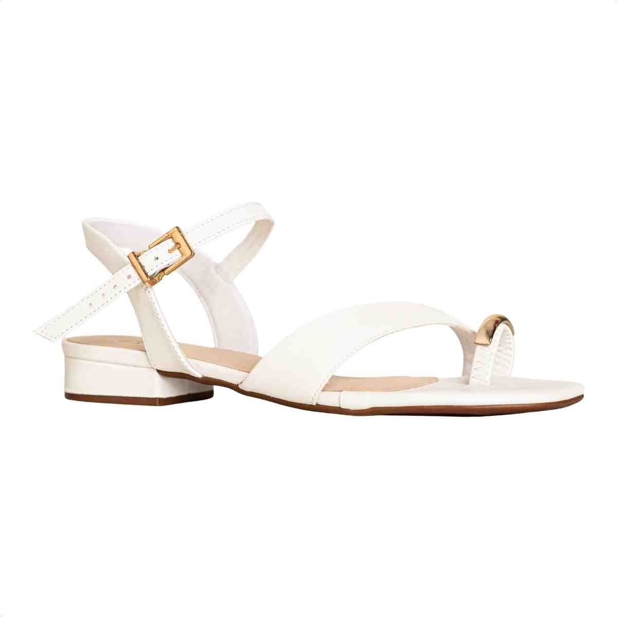 Sandália Feminina Salto Bloco Flat Emma Dm Napa Branca Branco 2