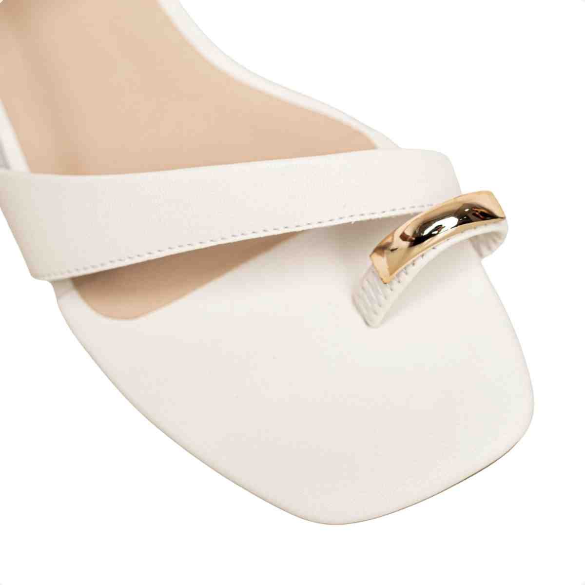 Sandália Feminina Salto Bloco Flat Emma Dm Napa Branca Branco 3