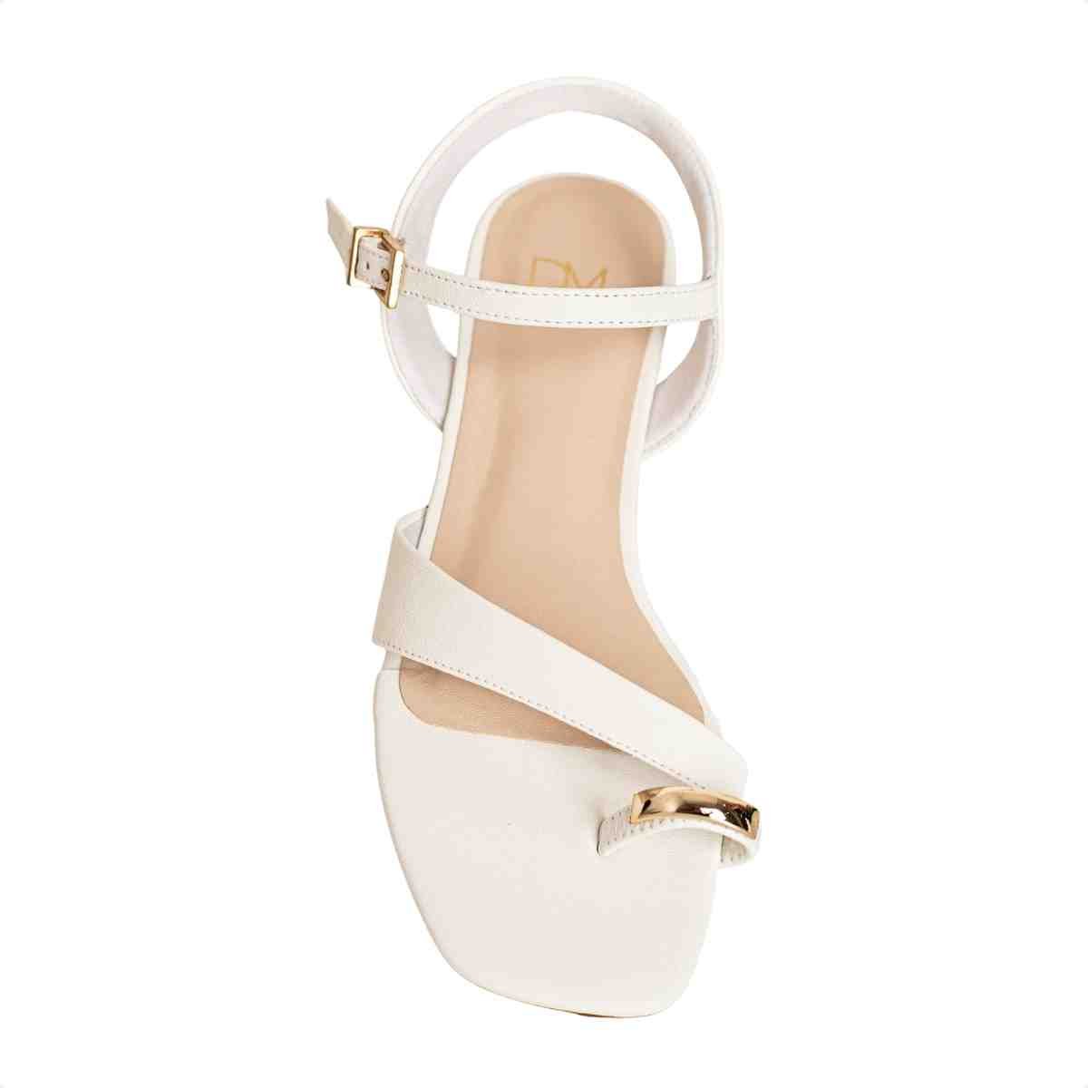 Sandália Feminina Salto Bloco Flat Emma Dm Napa Branca Branco 6
