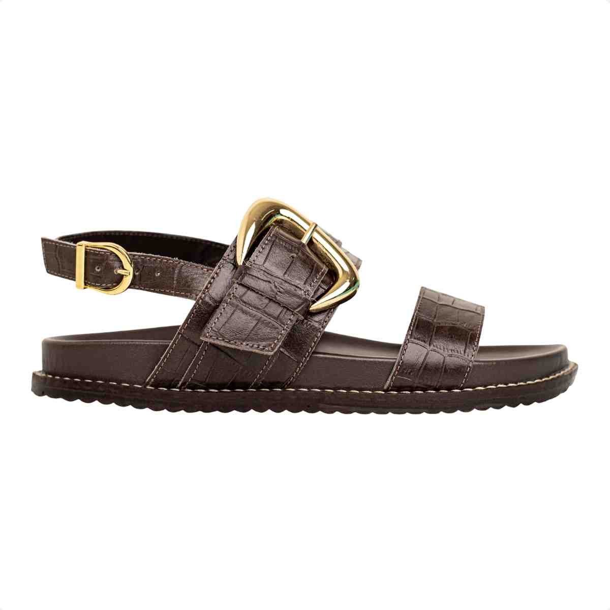 Sandália Feminina Papete Croco Vanessa Dm Couro Café