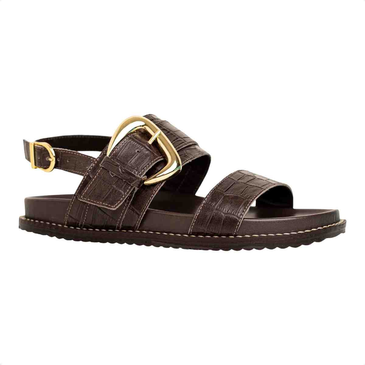 Sandália Feminina Papete Croco Vanessa Dm Couro Café Marrom 2
