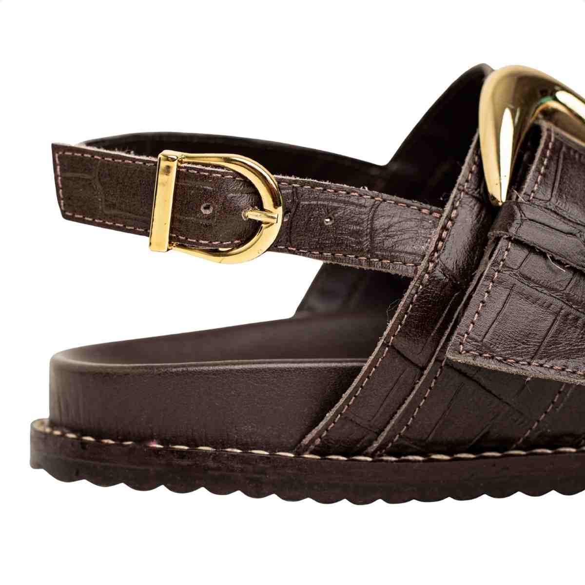 Sandália Feminina Papete Croco Vanessa Dm Couro Café Marrom 7
