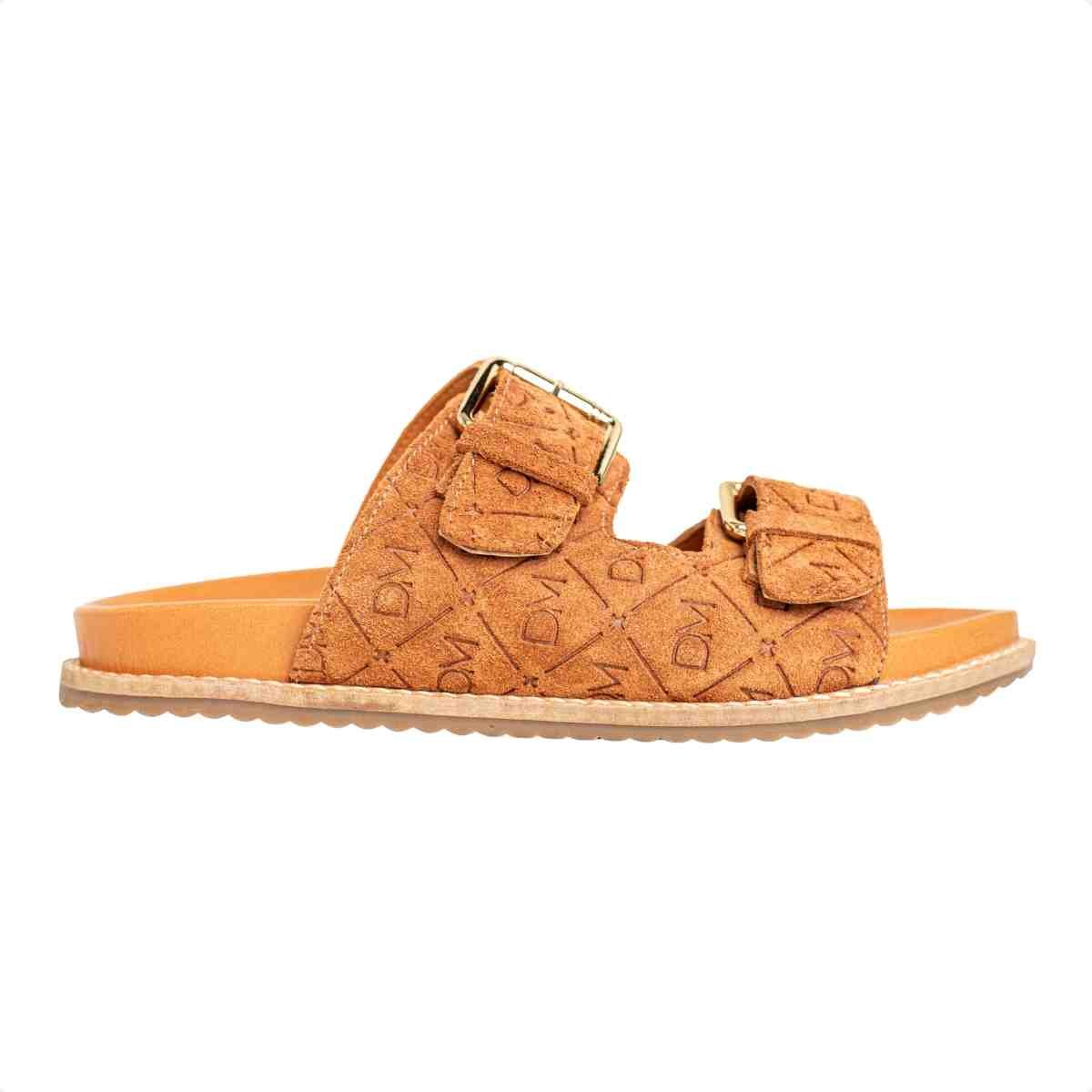 Papete Flat Feminina Monogramas Le Dm Camurça Caramelo