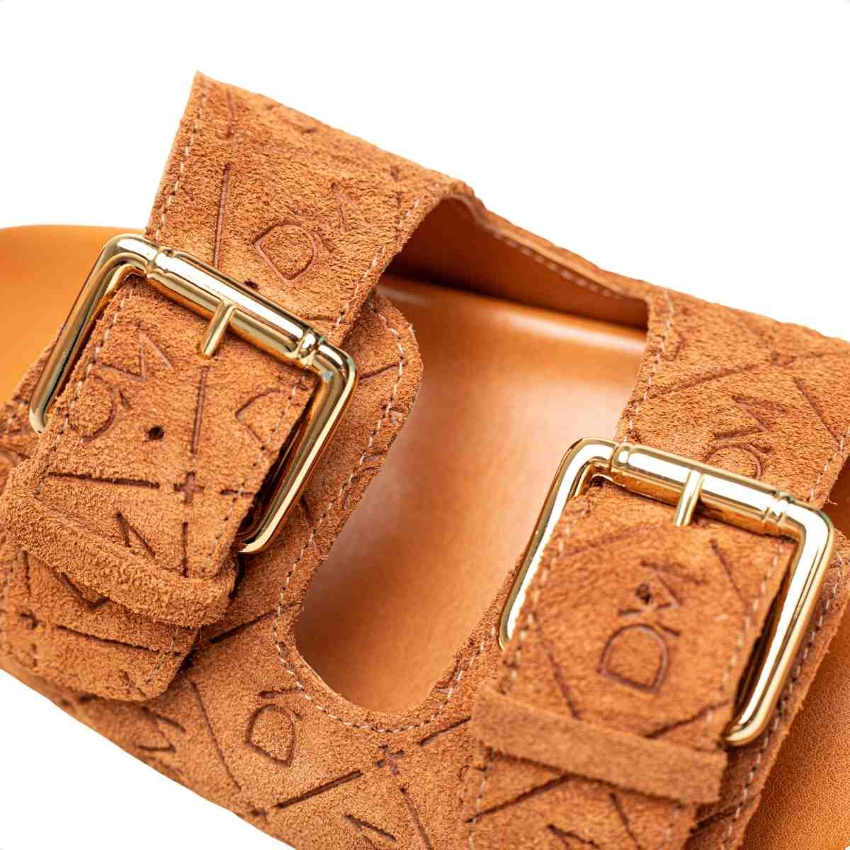 Papete Flat Feminina Monogramas Le Dm Camurça Caramelo Marrom 3
