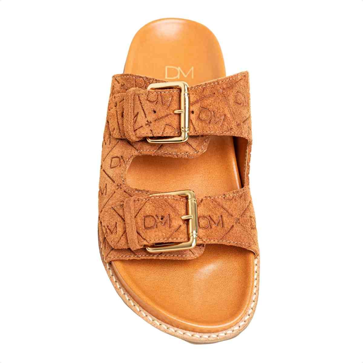 Papete Flat Feminina Monogramas Le Dm Camurça Caramelo Marrom 6