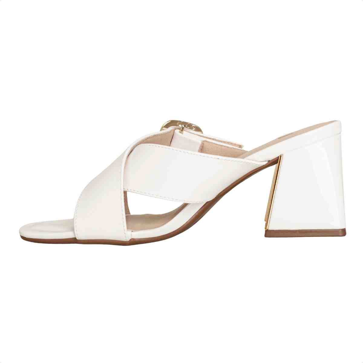 Tamanco Feminino Salto Bloco Charlotte Fivela Dm Verniz Branco Branco 5