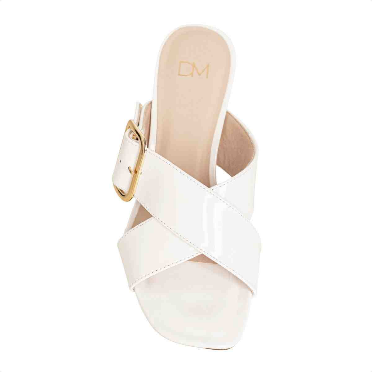 Tamanco Feminino Salto Bloco Charlotte Fivela Dm Verniz Branco Branco 6