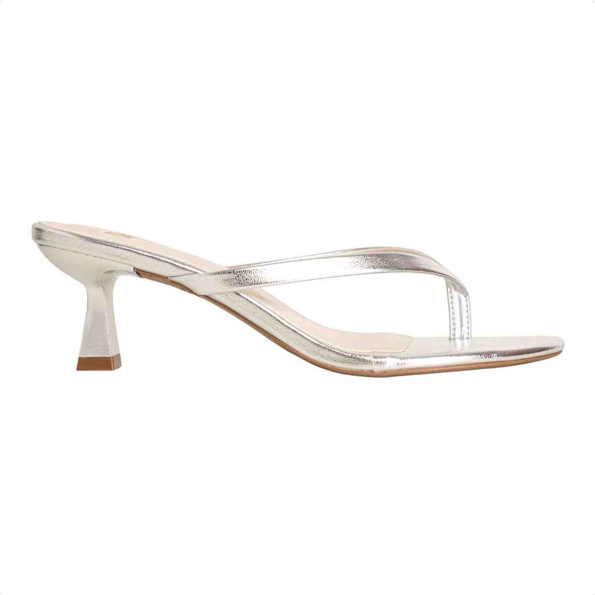 Tamanco Feminino Salto Taça Slim Lara Dm Napa Prata