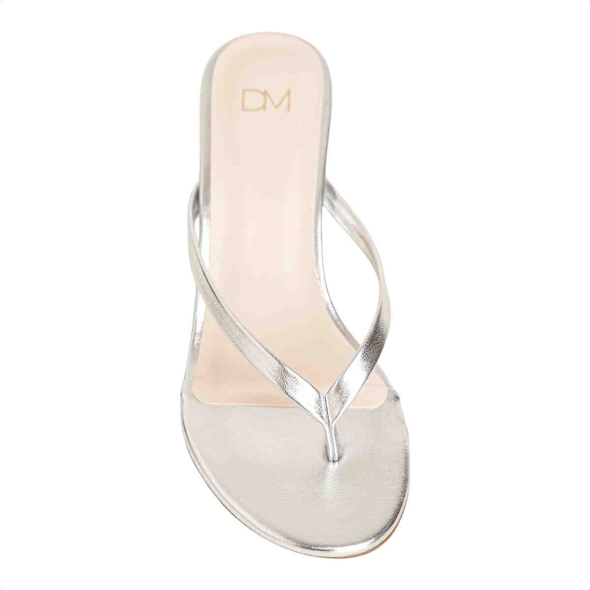 Tamanco Feminino Salto Taça Slim Lara Dm Napa Prata Prata 6