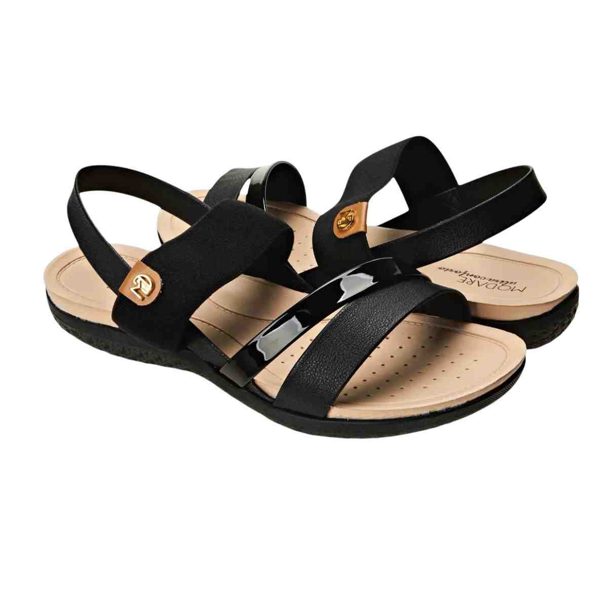 Sandália Feminina Anabela Salto Baixo Modare Preta Preto/Marrom 6