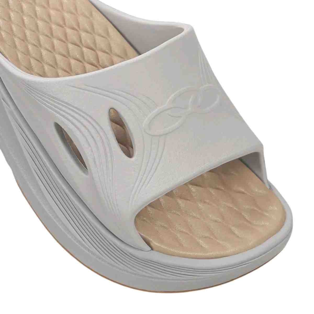 Chinelo Feminino Slide Olympikus Pós Corre Cinza Cinza/Rosa 4