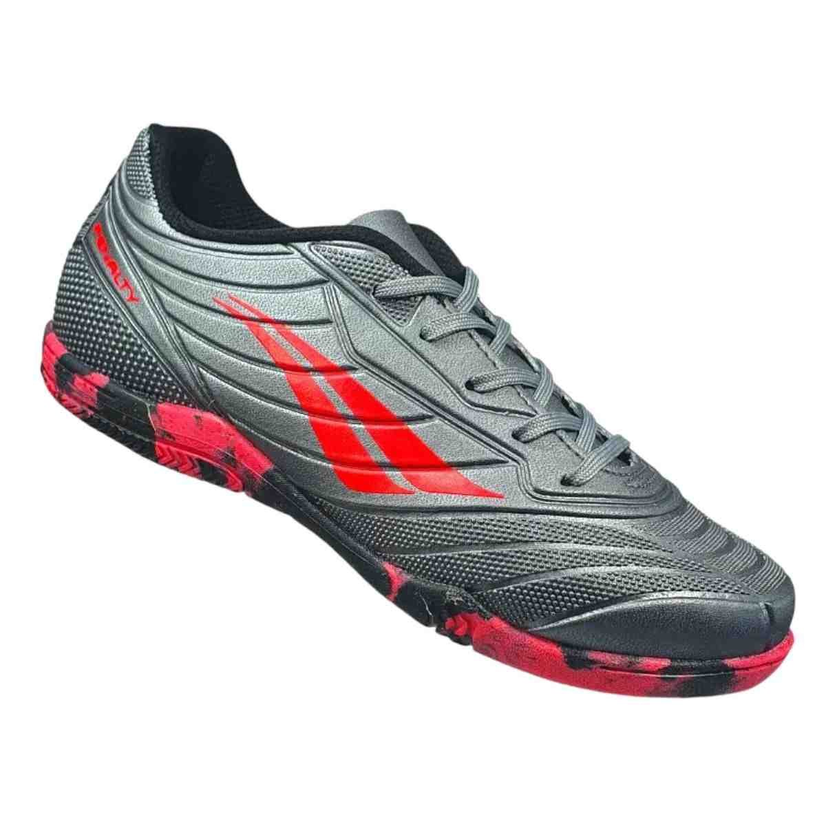 Chuteira Indoor Infantil Penalty Matis Chumbo E Pink Cinza/Vermelho 7
