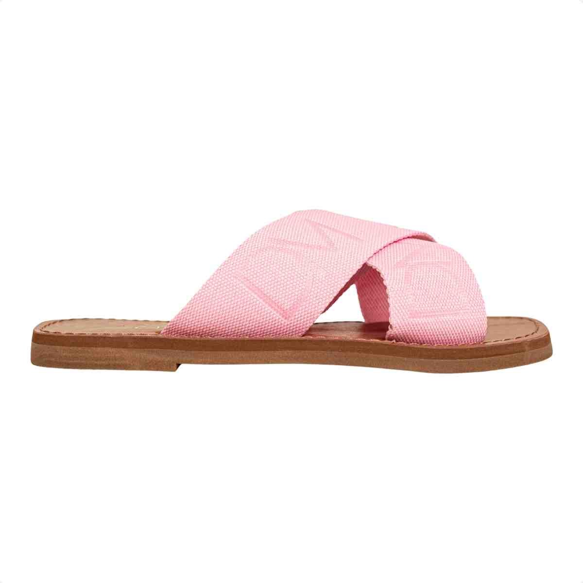 Tamanco Rasteiro Flat Feminino Cruzado Bia Dm Gorgurão Rosa Rosa 1