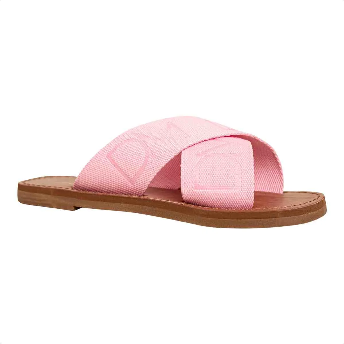 Tamanco Rasteiro Flat Feminino Cruzado Bia Dm Gorgurão Rosa Rosa 2
