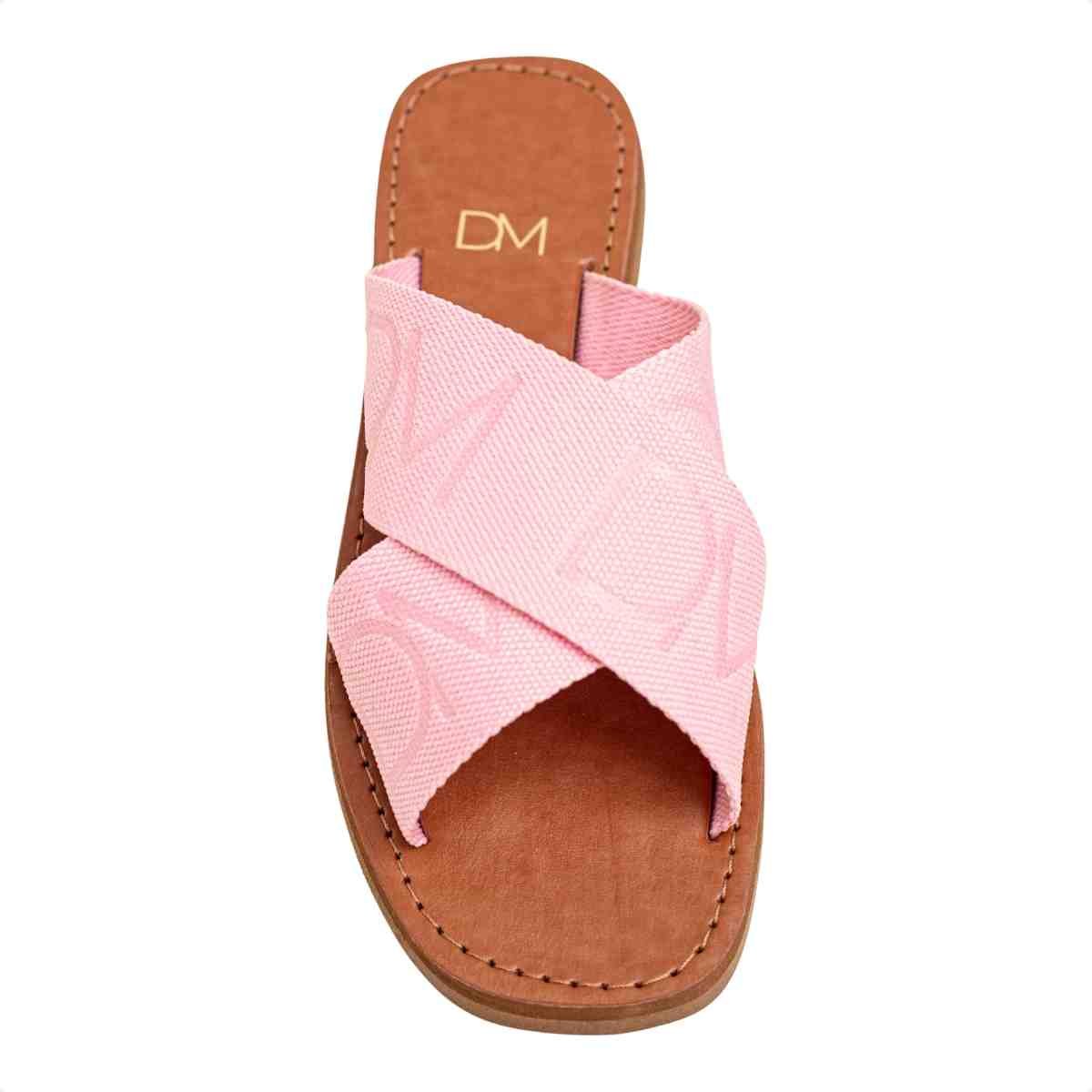 Tamanco Rasteiro Flat Feminino Cruzado Bia Dm Gorgurão Rosa Rosa 6