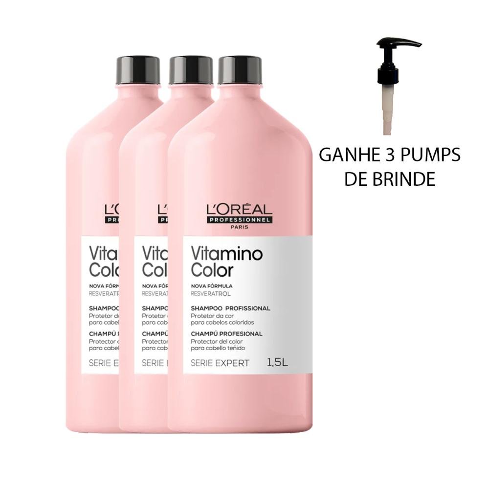 Kit (3und) Shampoo Vitamino Color 1,5L - L'oreal ÚNICO 1