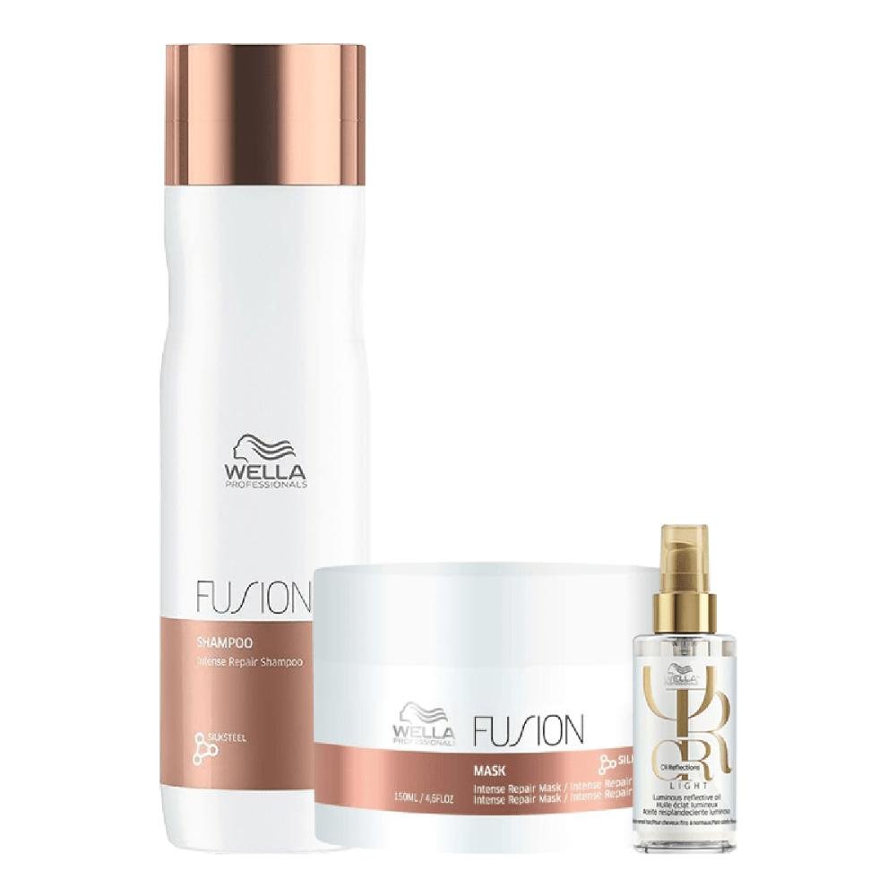 Kit Fusion Shampoo, Máscara e Oil Reflections Light - Wella