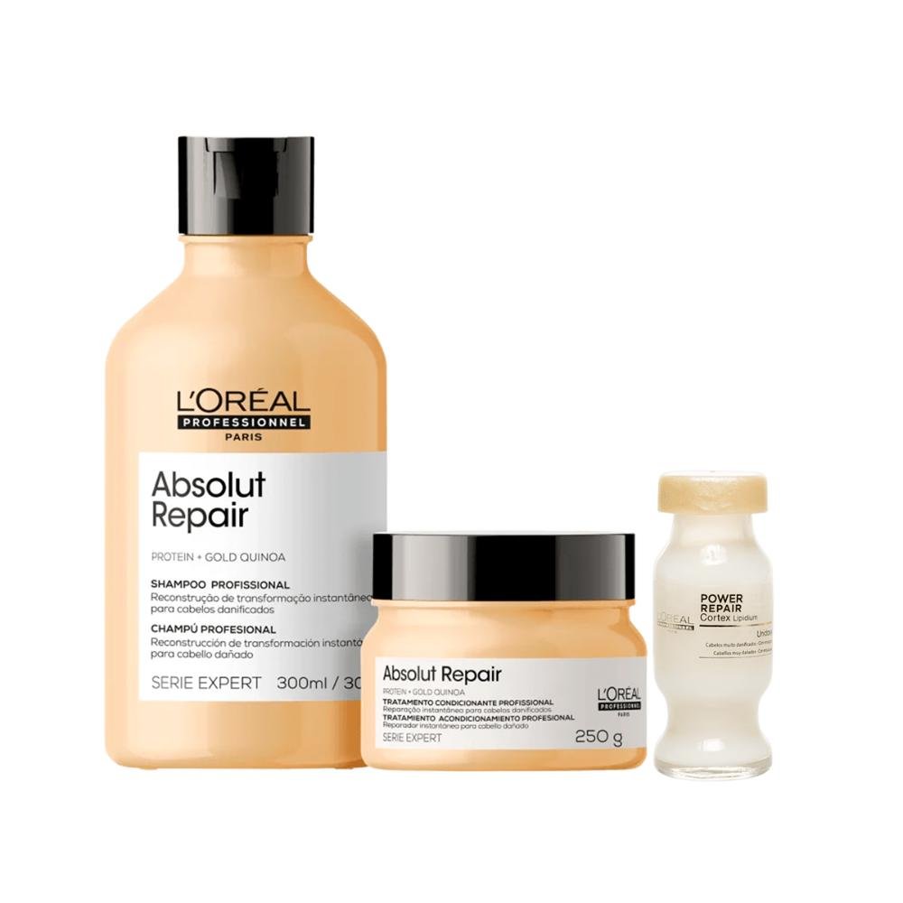 Kit L'Oréal Gold Quinoa Shampoo e Máscara + Ampola