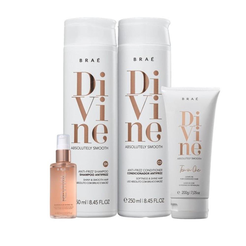 Kit Divine Shamp, Cond, Leave-in + Shine Oil Revival BRAÉ ÚNICO 1