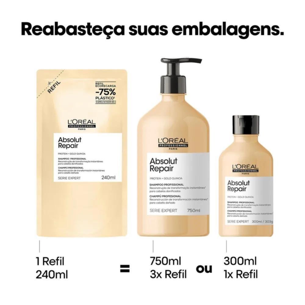 Kit 2 Refis Shampoo Absolut Repair Gold 240ml ÚNICO 3