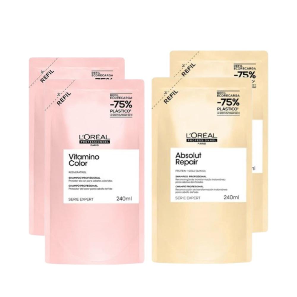 Kit 2 Refis Shampool Vitamino Color 240ml + 2 Refis Shampoo Absolut Repair Gold 240ml ÚNICO 1