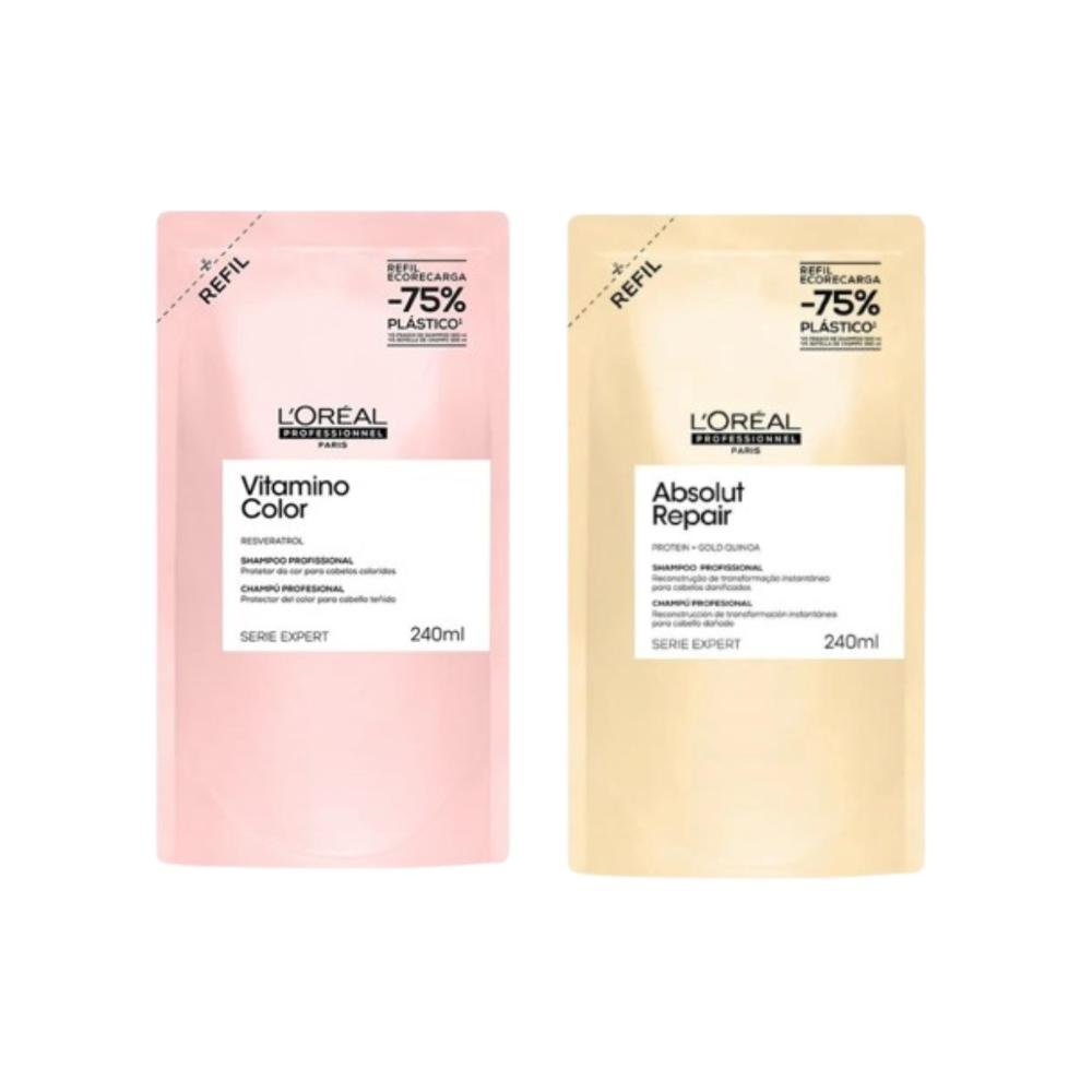 Kit Refil Shampool Vitamino Color 240ml + Refil Shampoo Absolut Repair Gold 240ml
