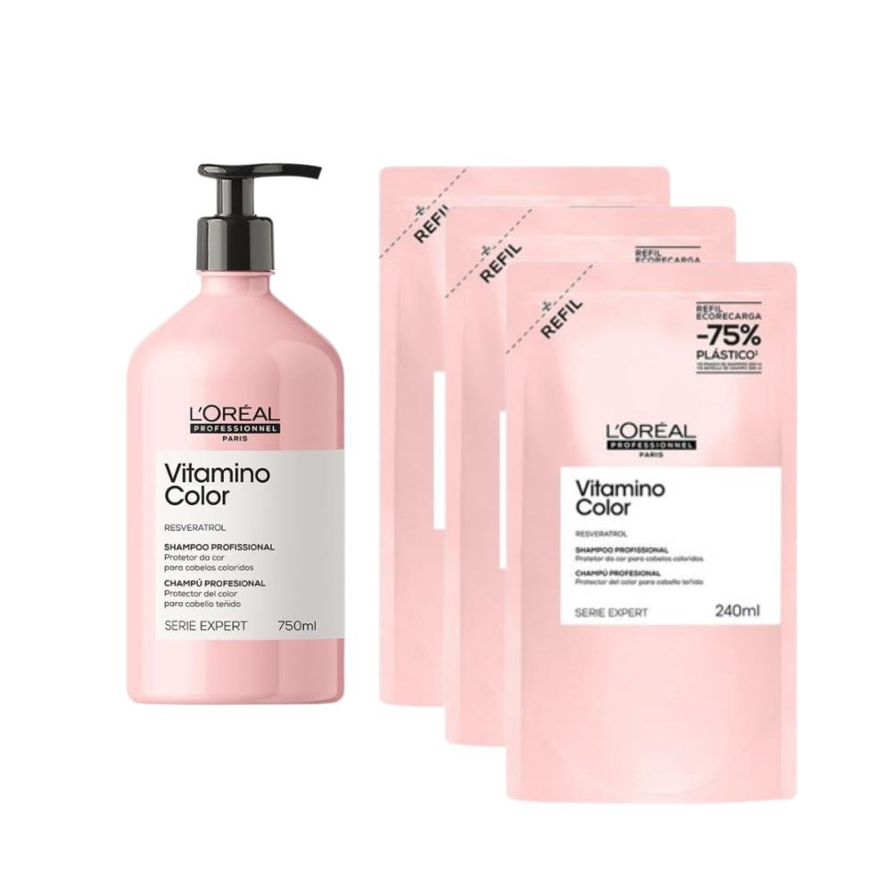 Kit Shampo Vitamino Color 750ml + 3 Refis 240ml ÚNICO 1