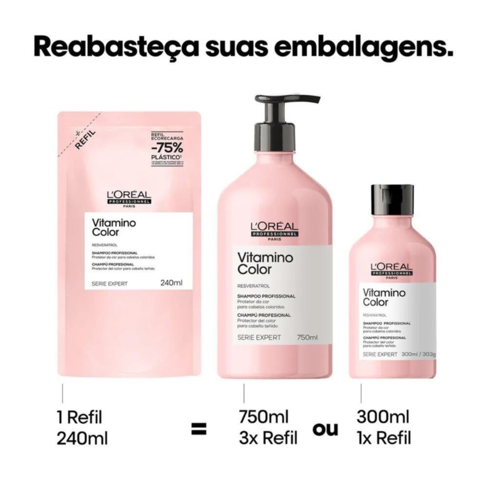 Kit Shampoo  Vitamino Color 750ml + Refil 240ml ÚNICO 6