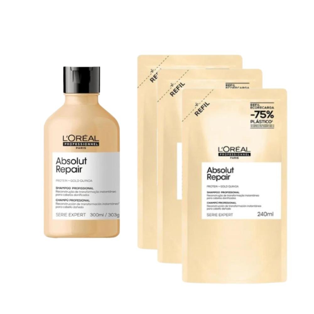 Kit Shampoo Gold Quinoa 300ml + 3 Refis 240ml ÚNICO 1