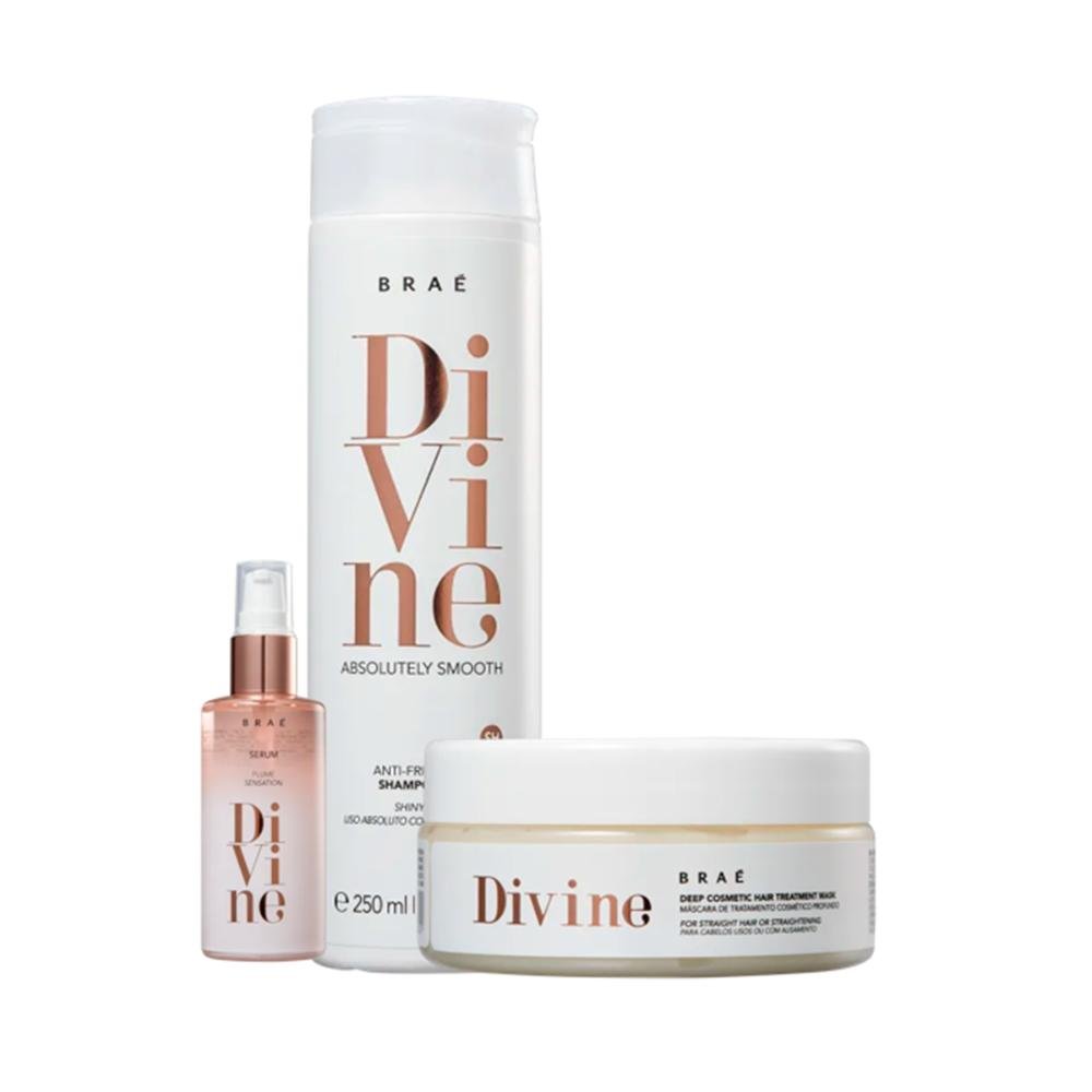 Kit Shampoo, Mascara Antifrizz e Sérum Plume BRAÉ Divine