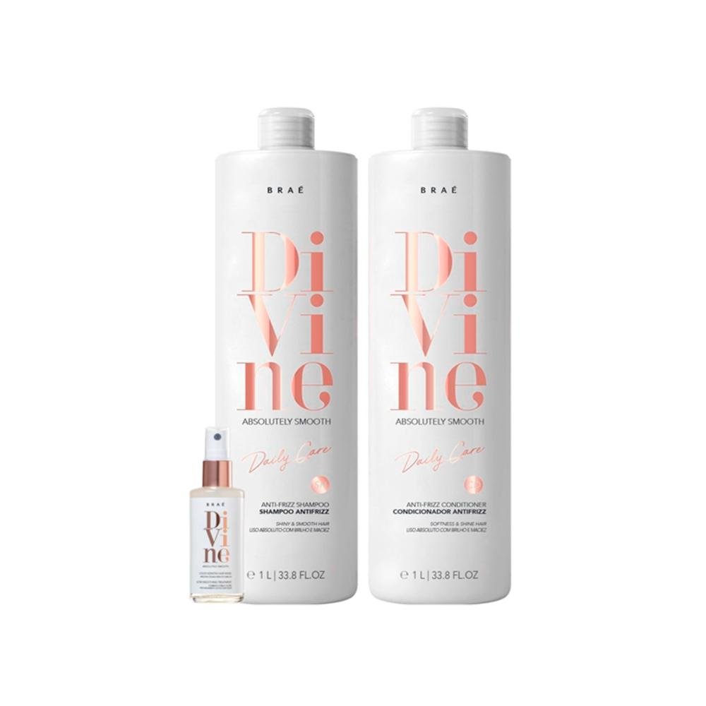 Kit Shampoo, Condicionador 1L e Mascara Liquida BRAÉ Divine