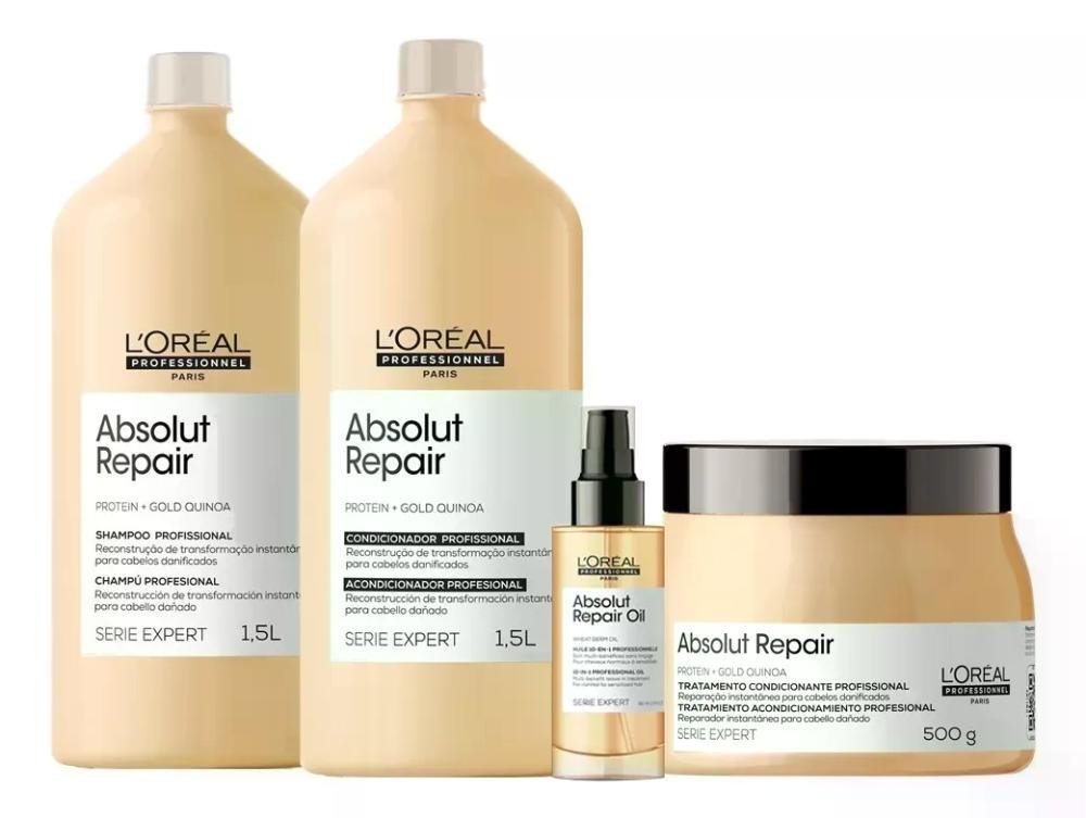 Kit Shampoo e Condicionador 1,5L , Mascara 500ml e Oil Reparador Absolut Repair 90ml - L'Oreal Professionnel