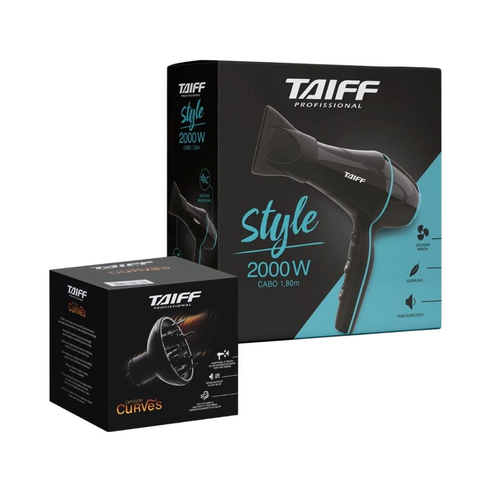 Kit Secador Style Black 2000W-127V e Difusor - Taiff Professional 127V 2