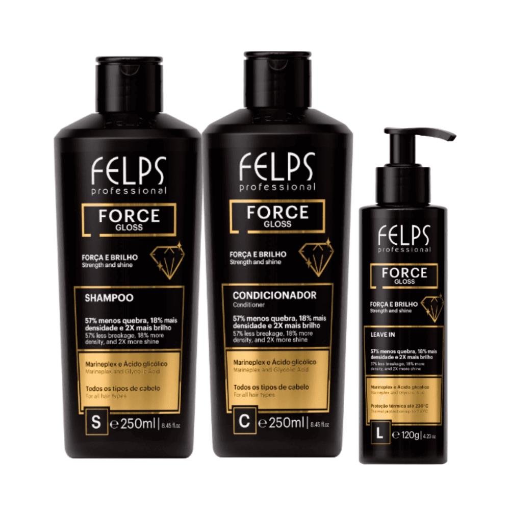 Kit Force Gloss ( Força e Brilho ) Shampoo 250ml + Condicionador 400ml + Leave-in 120ml - Felps Professional