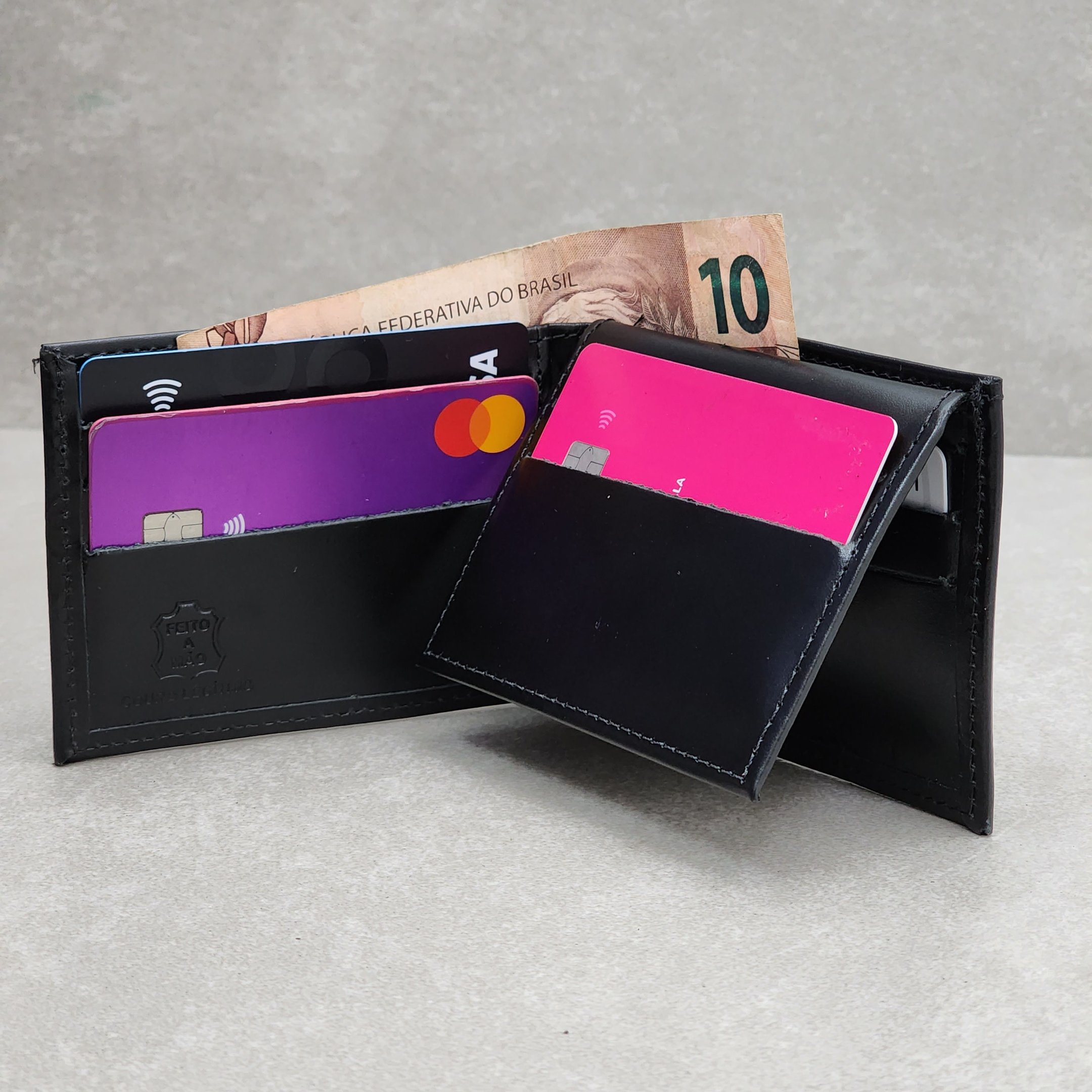 Carteira Masculina Kgeron Com Furos Em Couro Preto 2