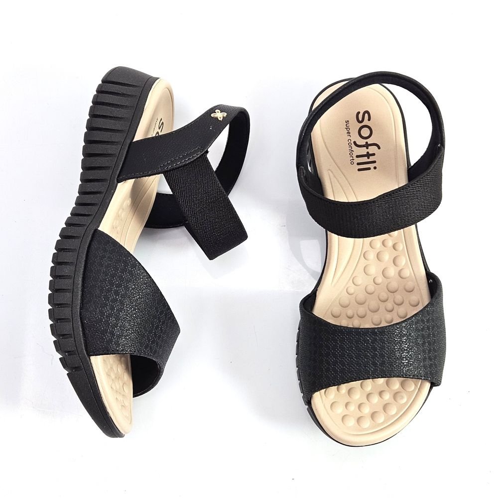 Sandália Feminina Softli Flatform Elástico Preto 2