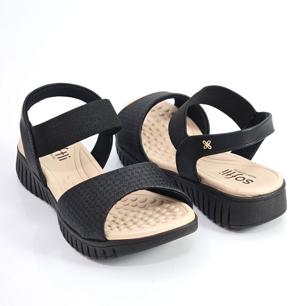 Sandália Feminina Softli Flatform Elástico Preto 3