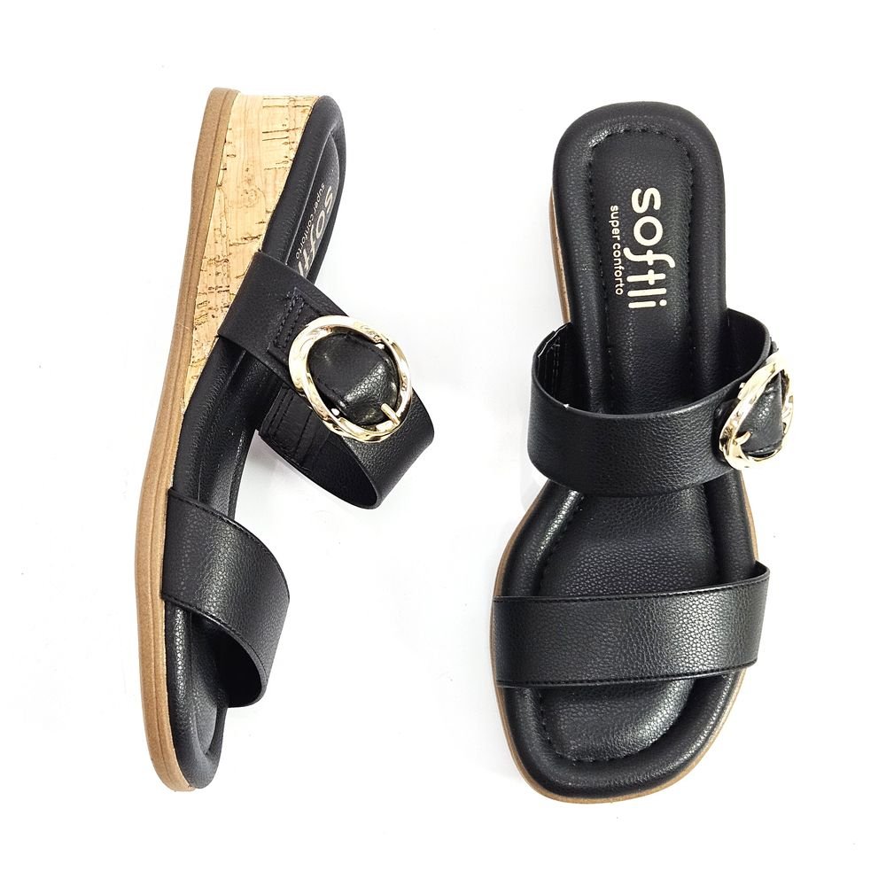 Tamanco Feminino Softli Conforto Anabela Duas Tiras Preto 2