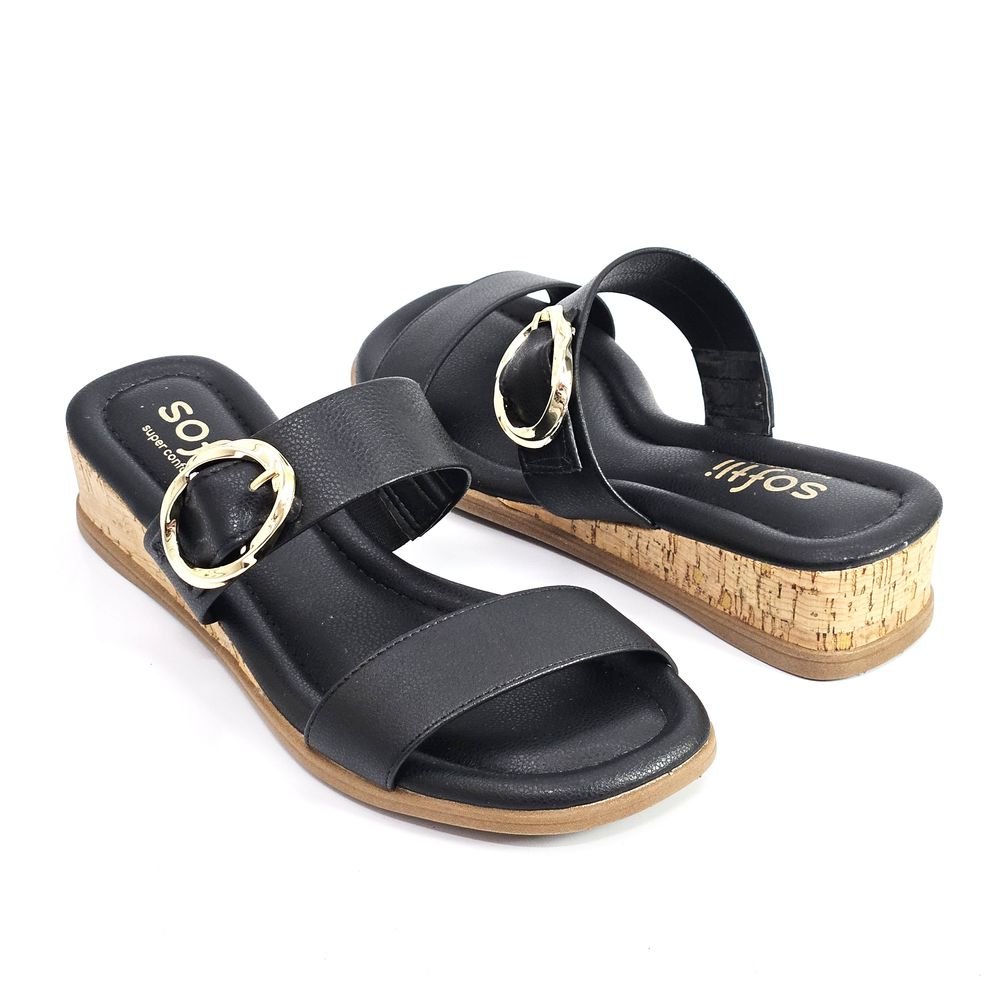 Tamanco Feminino Softli Conforto Anabela Duas Tiras Preto 3