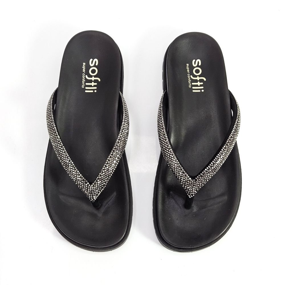 Tamanco Softli Conforto Dedo Strass Cristal Preto 2