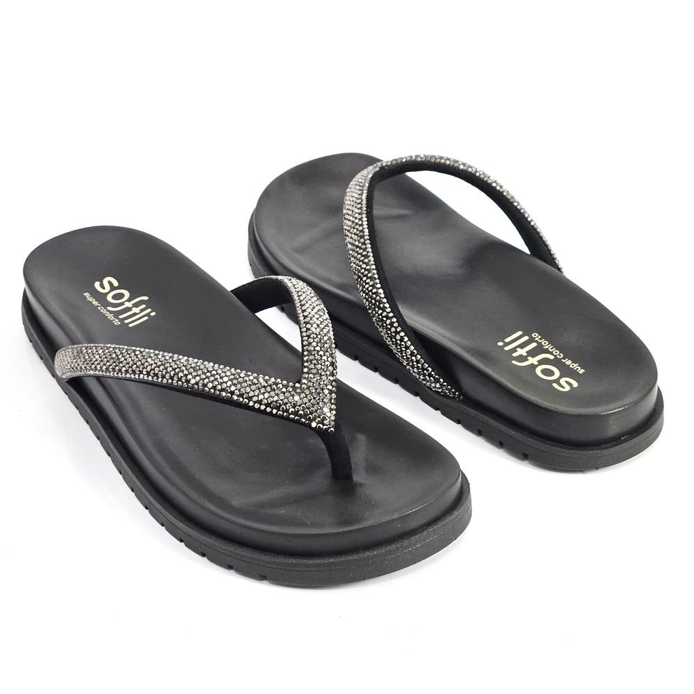 Tamanco Softli Conforto Dedo Strass Cristal Preto 3