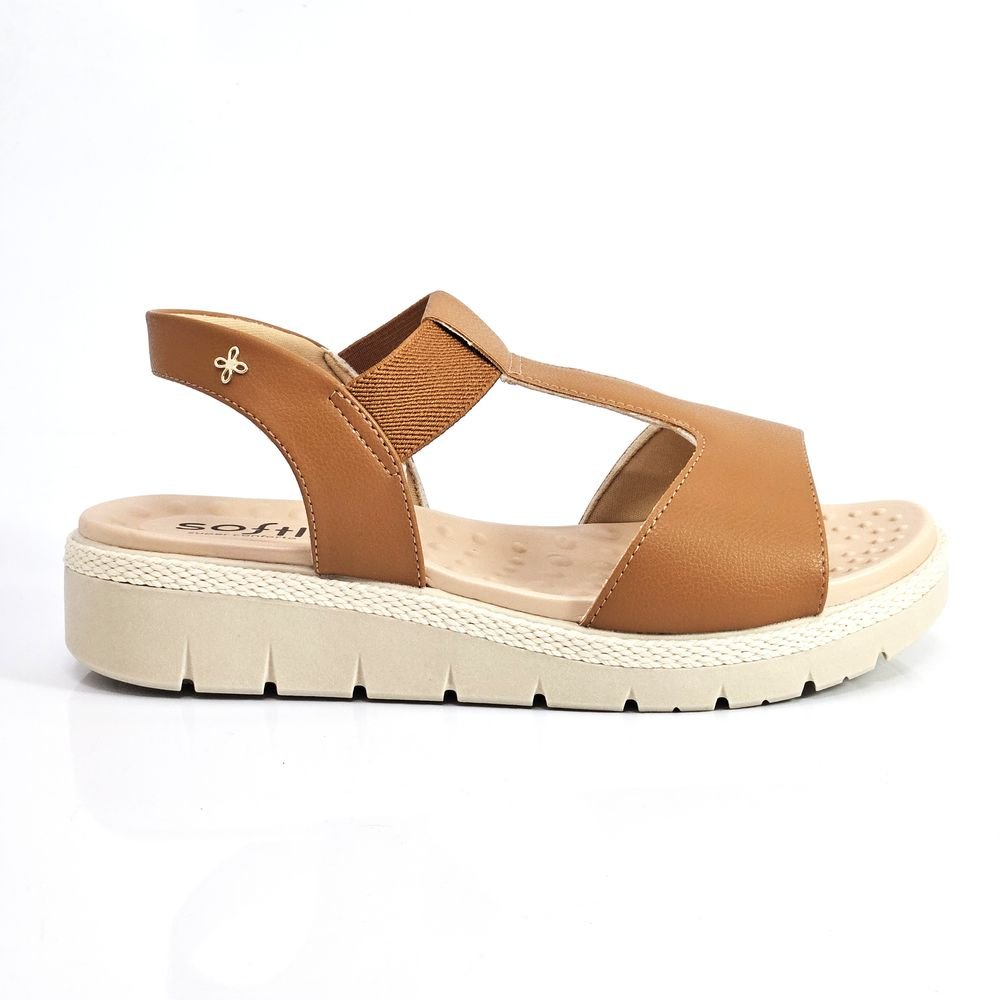 Sandália Feminina Softli Conforto Anabela Elástico