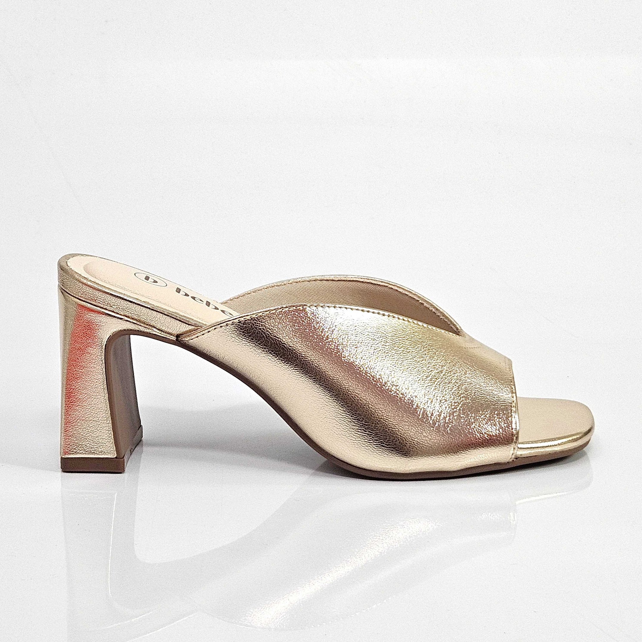 Tamanco Bebecê Salto Bloco Médio Metalizado