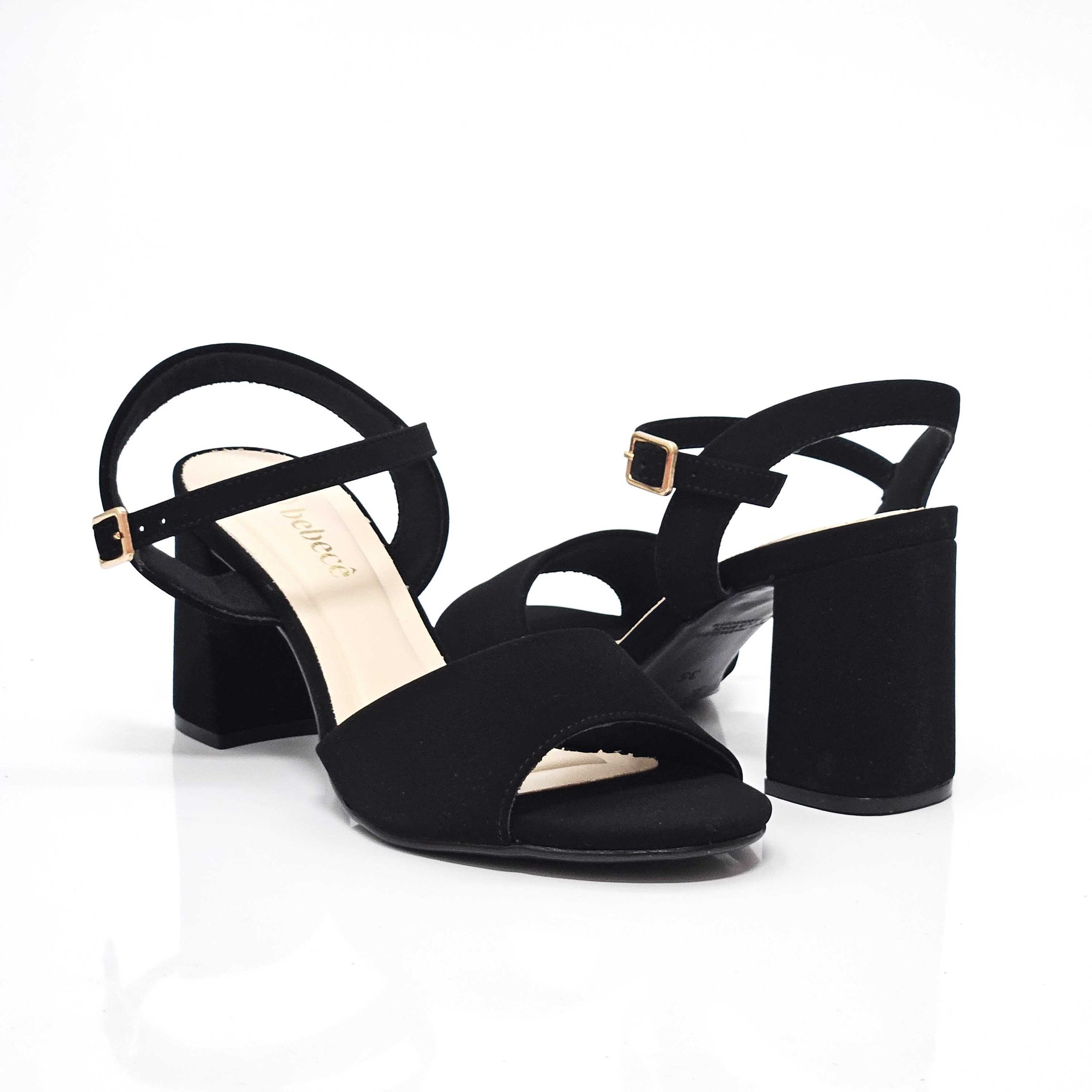 Sandália Bebecê Em Nobuck Salto Bloco Médio Preto 2